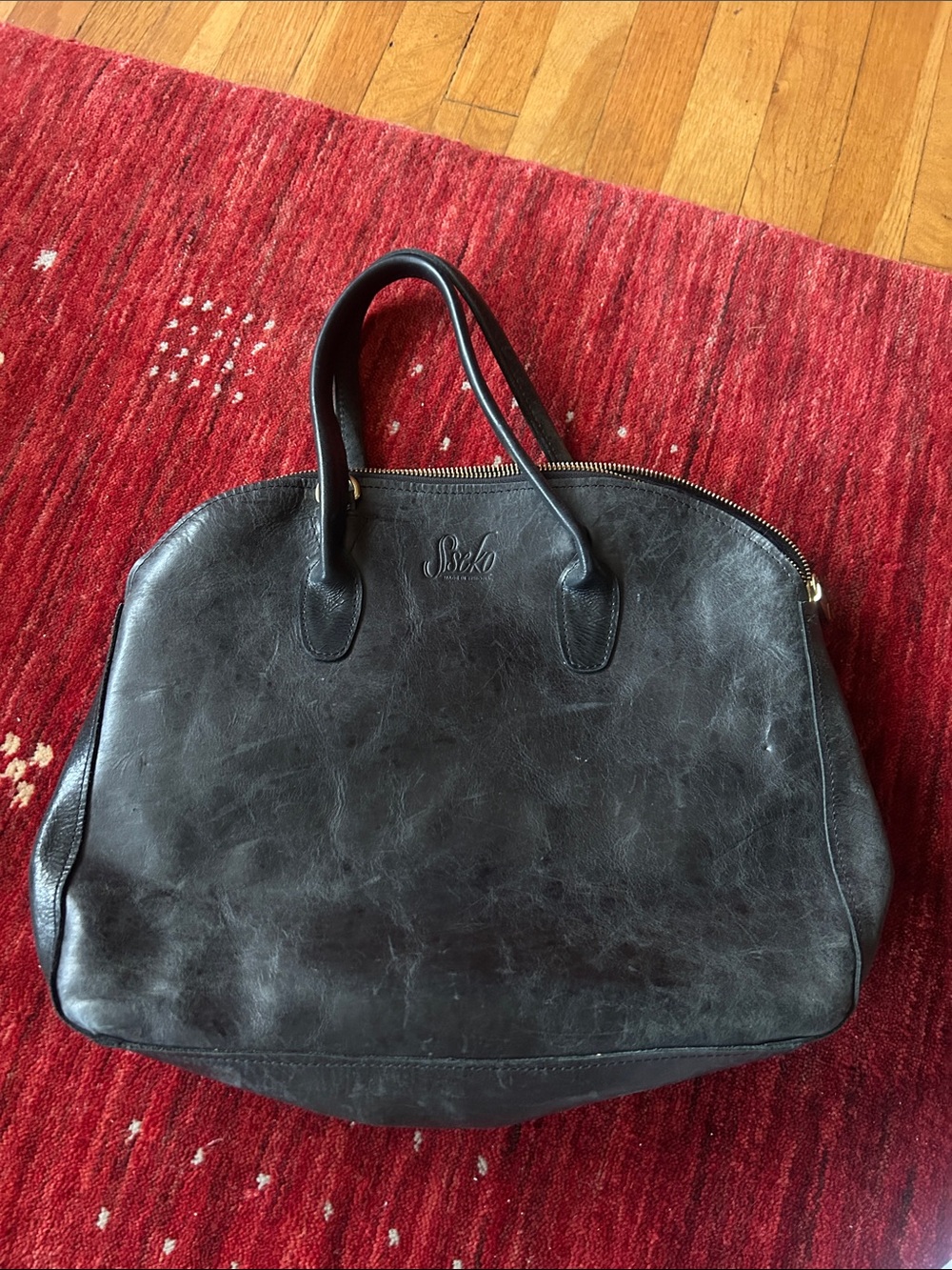 Sseko Dark Leather Duffel Tote with Top Handles